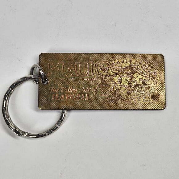 I Heart Maui Vintage Keychain Brass Enamel Hawaii Souvenir 1980s - Picture 5 of 7